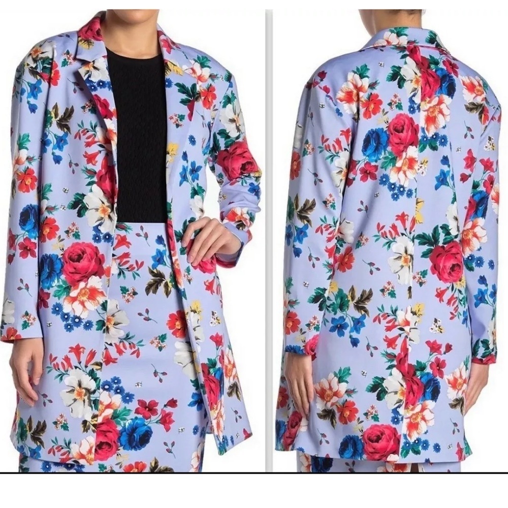 T Tahari Women’s Floral Print Open Front Long Blazer Size XL